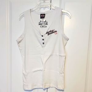 Harley-Davidson White Sleeveless Top with Buttons